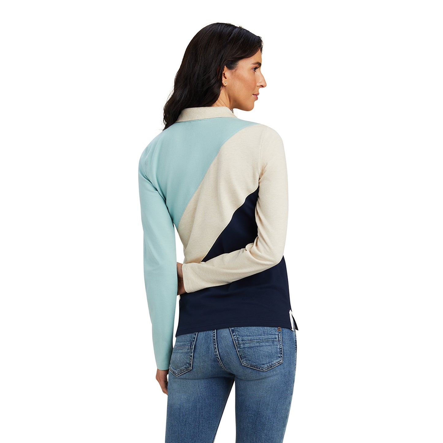 10041355 Ariat Wms Taryn LS Polo Blue Surf/Oatmeal/Navy