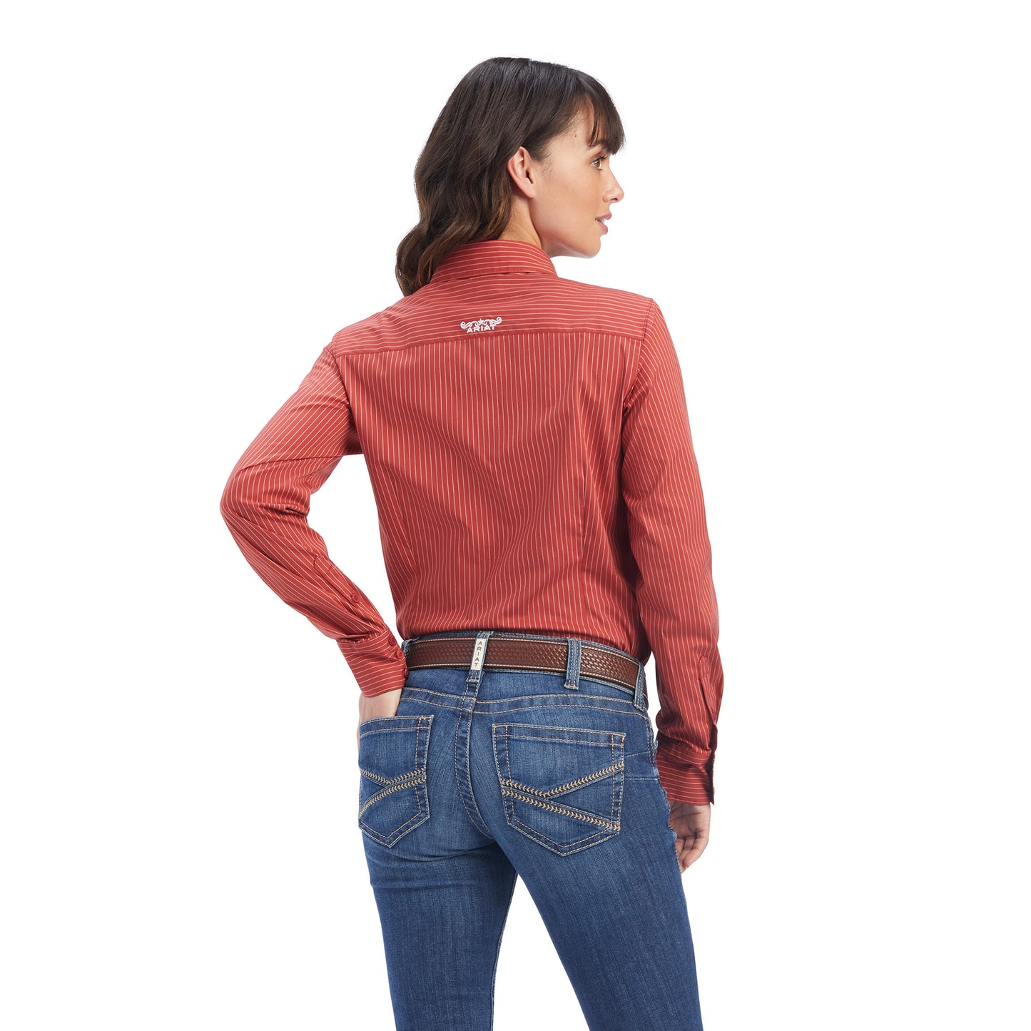 10041534 Ariat Women's Kirby Stretch LS Shirt Bossa Nova/ White pinstripe