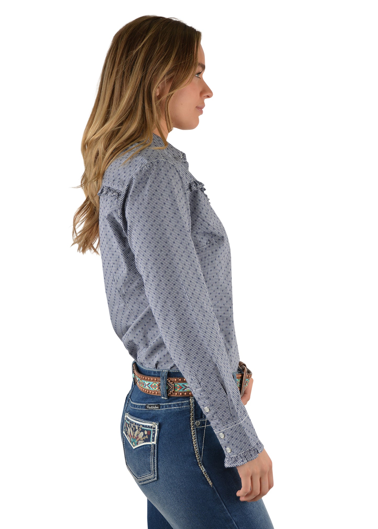 P2W2132555 Pure Western Women's Britt Frill LS Print Shirt