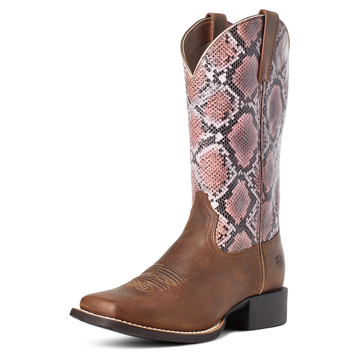 10035995 Ariat Women's Round Up Wide Square Toe Tan Bomber/Pink Snake