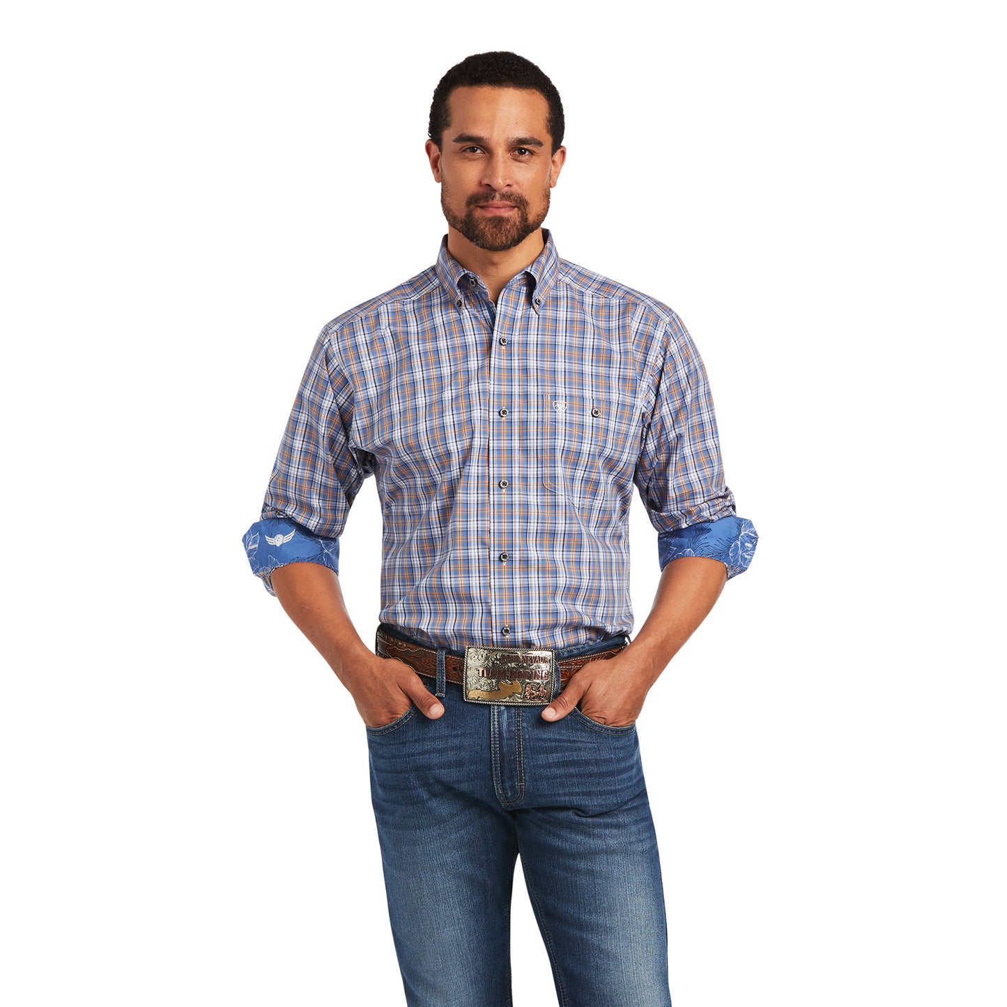 10040715 Ariat Mns Relentless Bakelite Blue LS Shirt