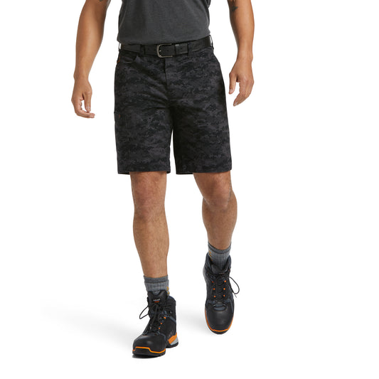 10039342 Ariat Men's Rebar Durastretch Made Tough Short Black Digi Camo