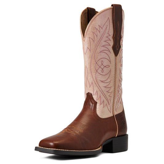 10040421 Ariat Women's Round Up Wide Square Toe Stretchfit Festival Brown/Champagne