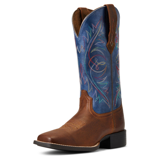10040422 Ariat Women's Round Up Wide Square Toe Stretchfit Sassy Brown/Metallic Navy
