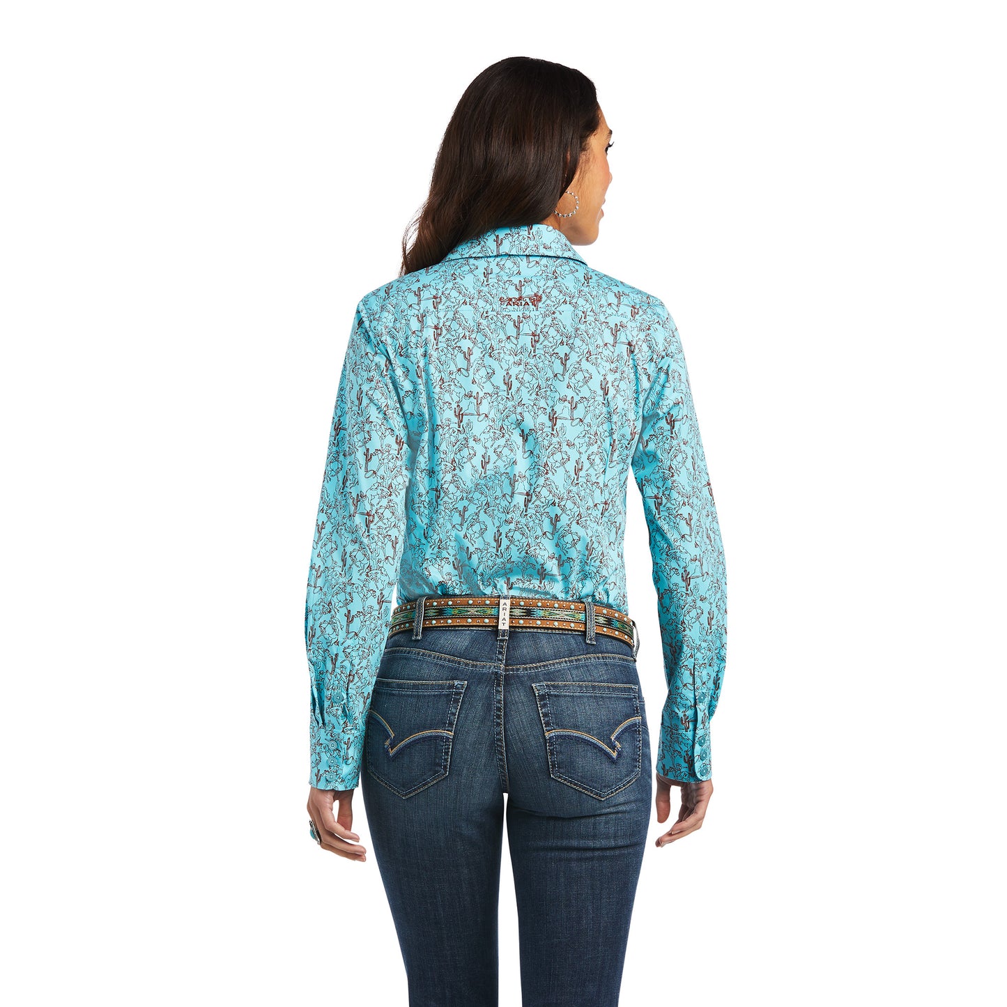 10040582 Ariat Wms Kirby Stretch LS Bucking Bronc Print