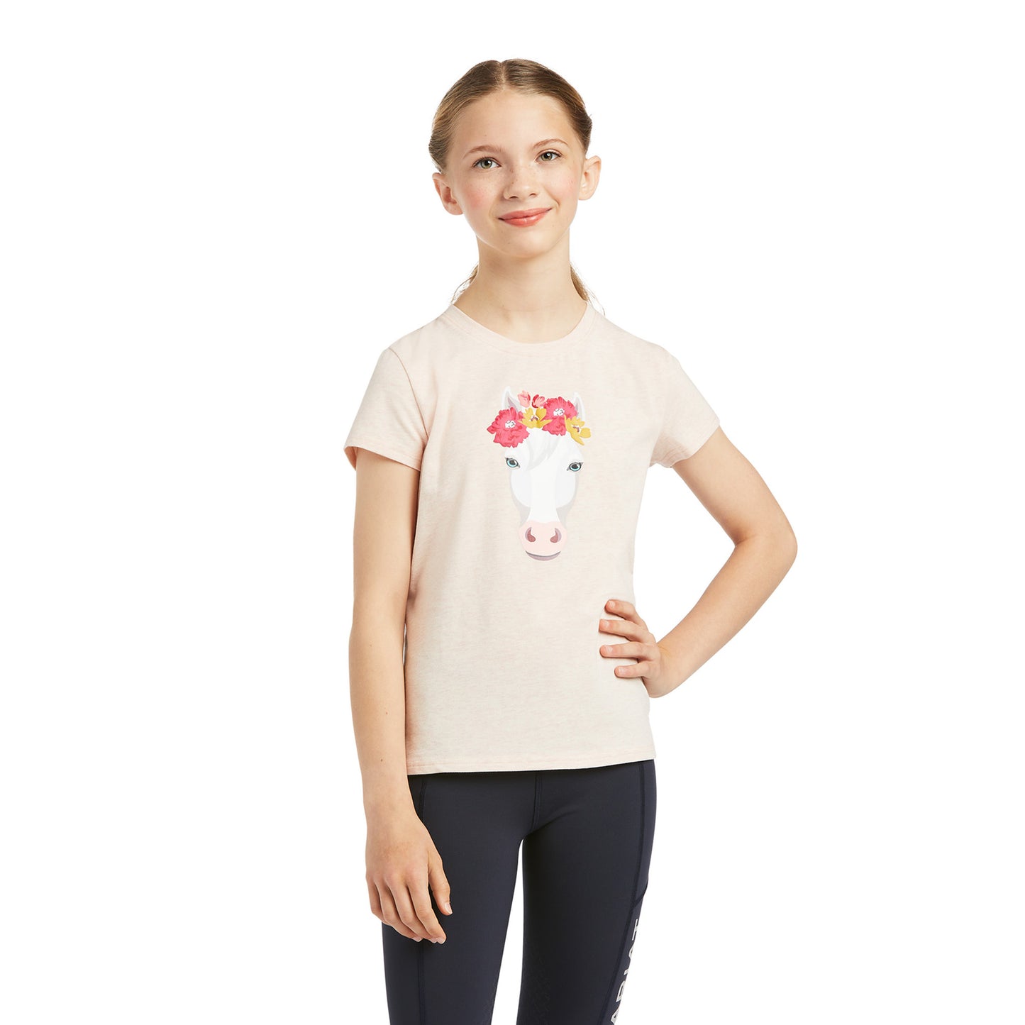 10039646 Ariat Kids Flower Crown Tee Heather Pink