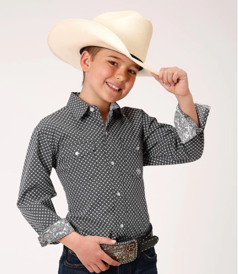 3-30-225-2013 Roper Boys L/S Black Shirt