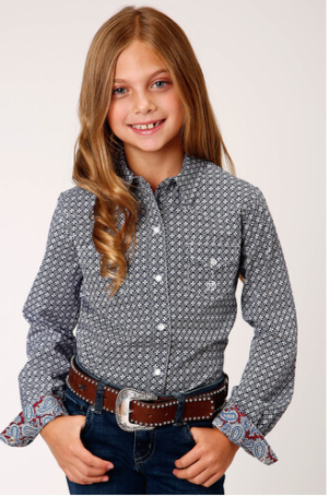 03-080-0225-4011 Roper Girls L/S Shirt Blue