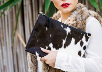 B70030 London Double Zipper Cowhide Handbag BLK/WHT