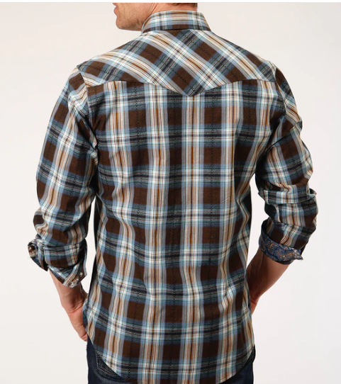 03-001-0062-0751 Roper Mns Brown Plaid L/S Shirt