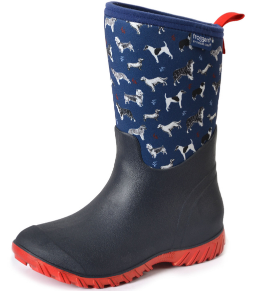 T3W28413 Froggers Wns Red & Blue Dog Sketch Gum Boots