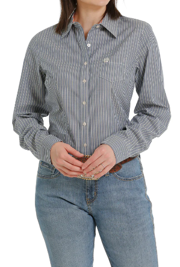 MSW9164196 Cinch Womens LS Blue Stripe Shirt