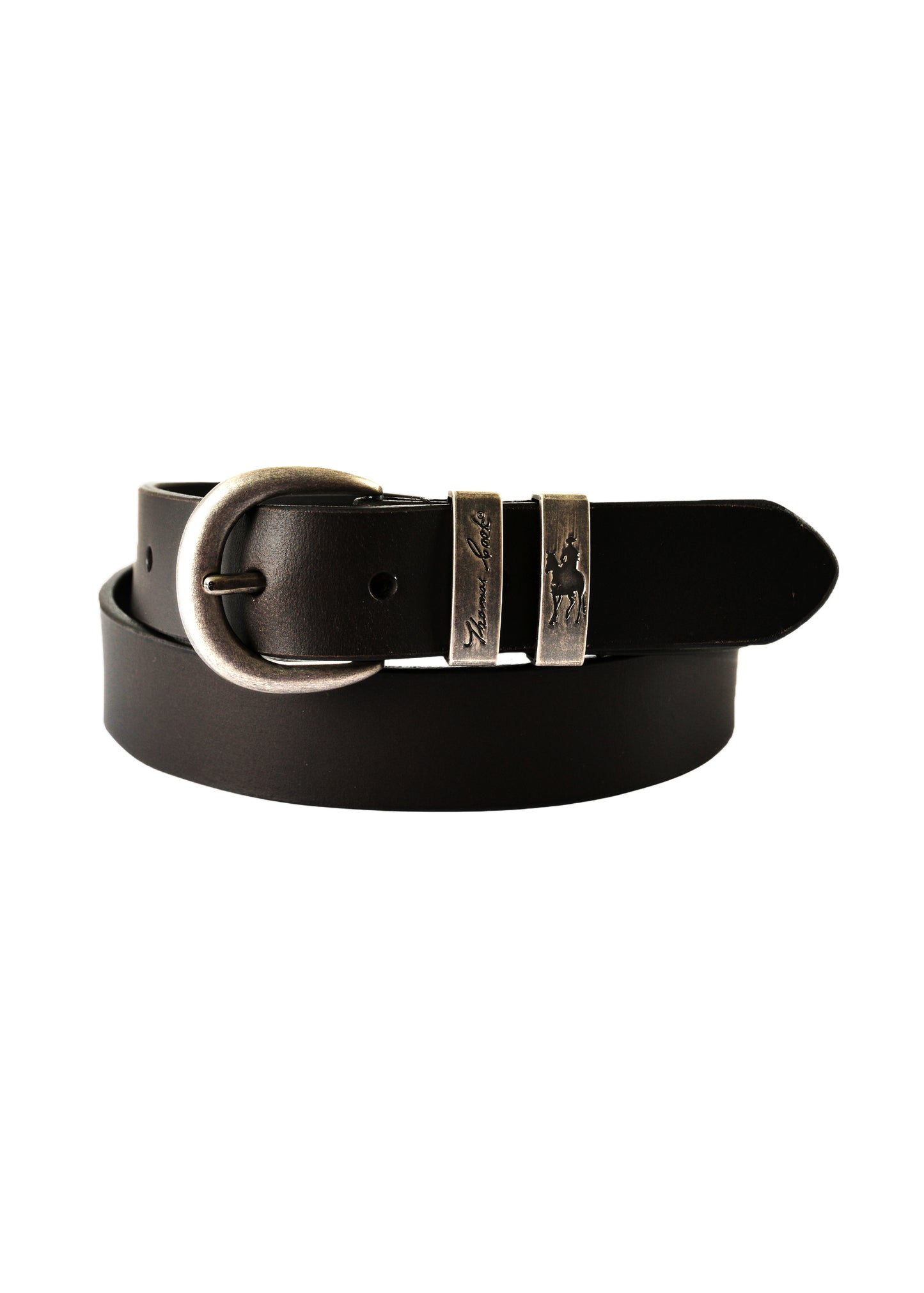 TCP1974BEL Thomas Cook Narrow Silver Twin Keeper Belt Black