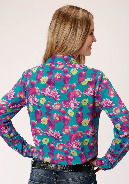 3-50-590-6076BU Roper Women's Floral Arena Shirt