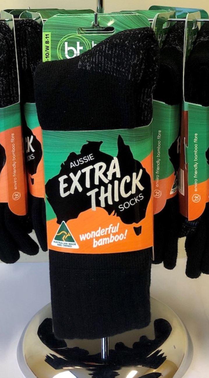 1BTAUSSIE BT AUSSIE EXTRA THICK SOCKS BLACK 1PK