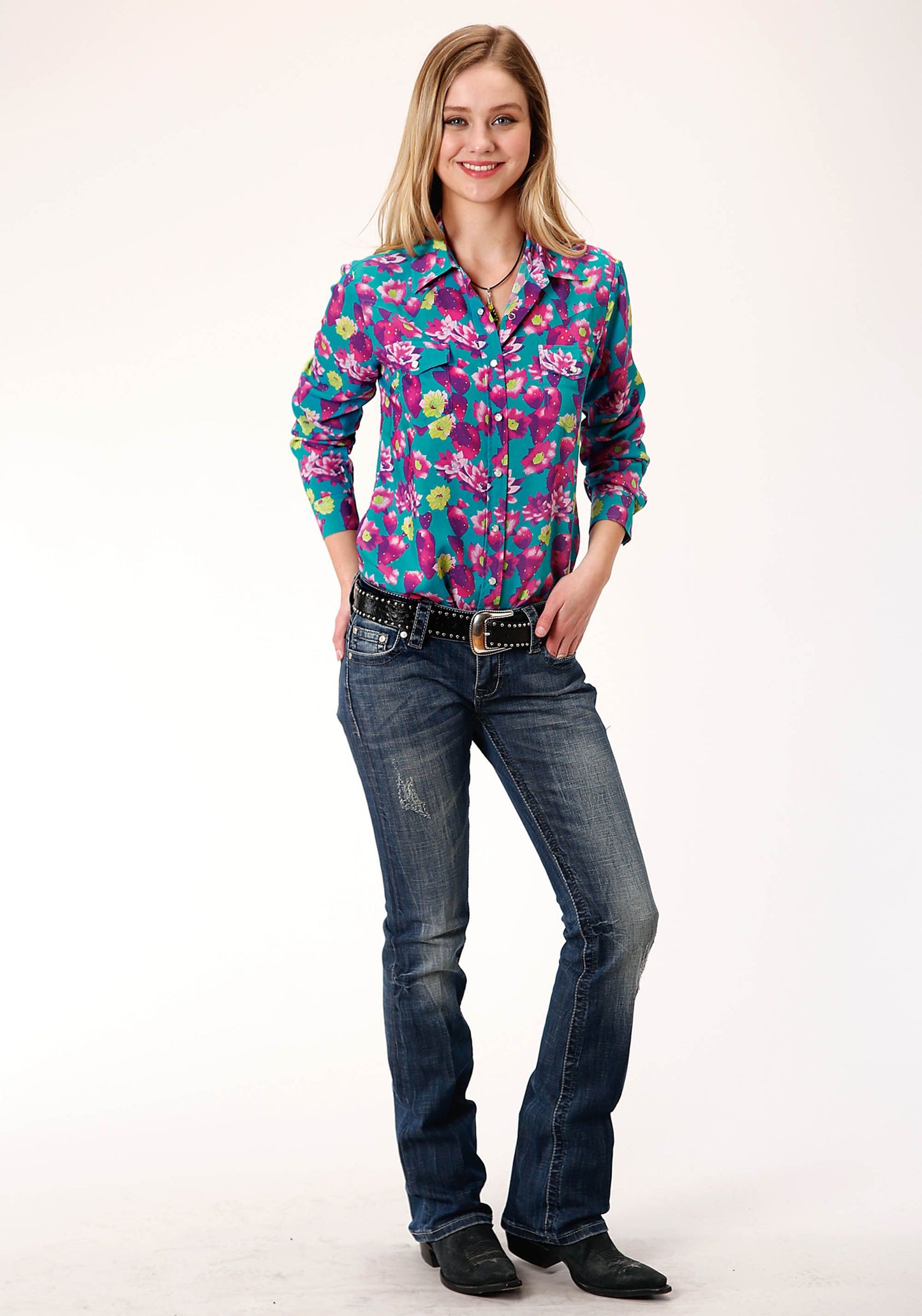 3-50-590-6076BU Roper Women's Floral Arena Shirt