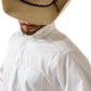 10071686 Ariat Men’s team logo lightweight twill Classic Fit LS shirt White/ Khaki
