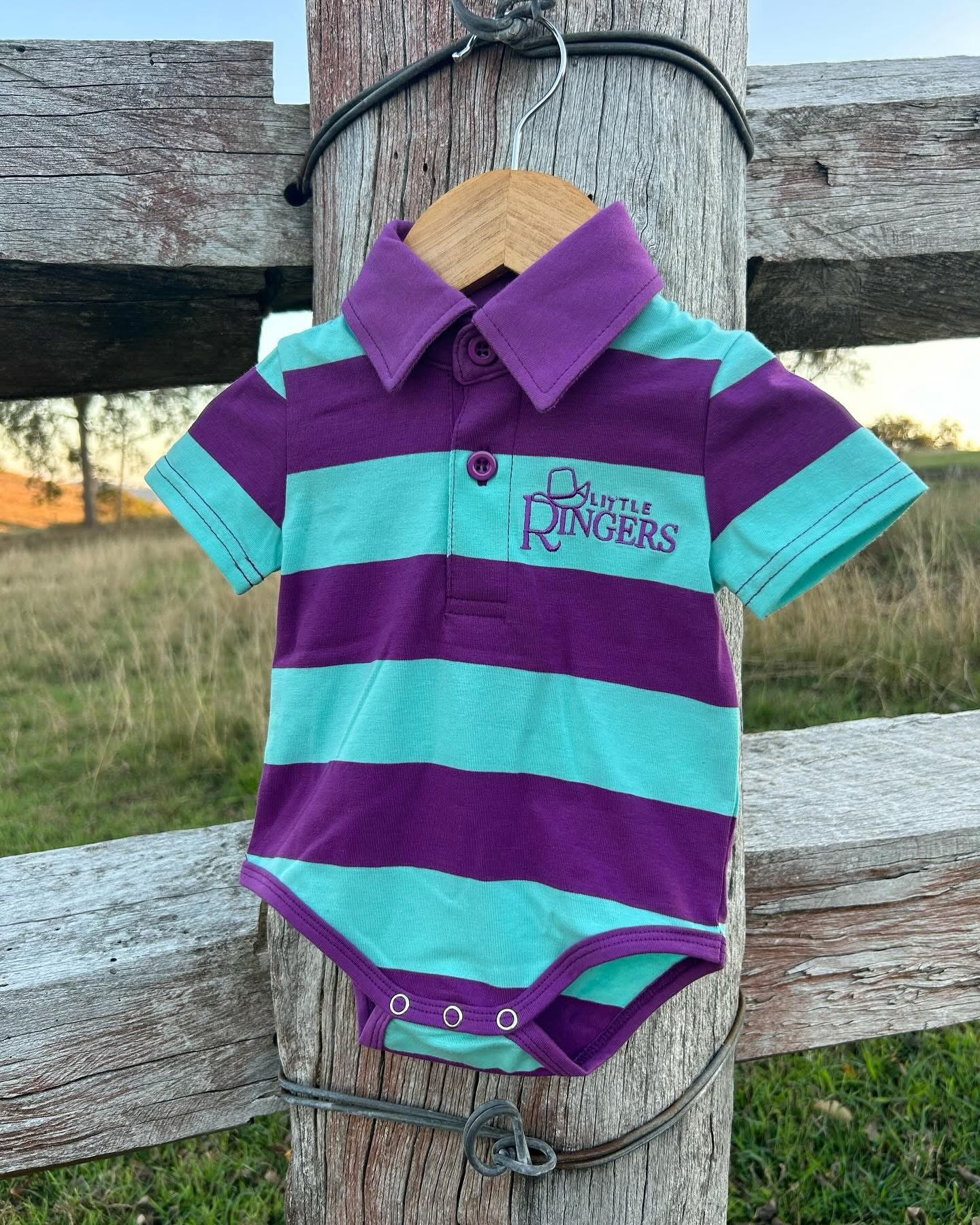 35749 Little Ringers Purple Polo Romper