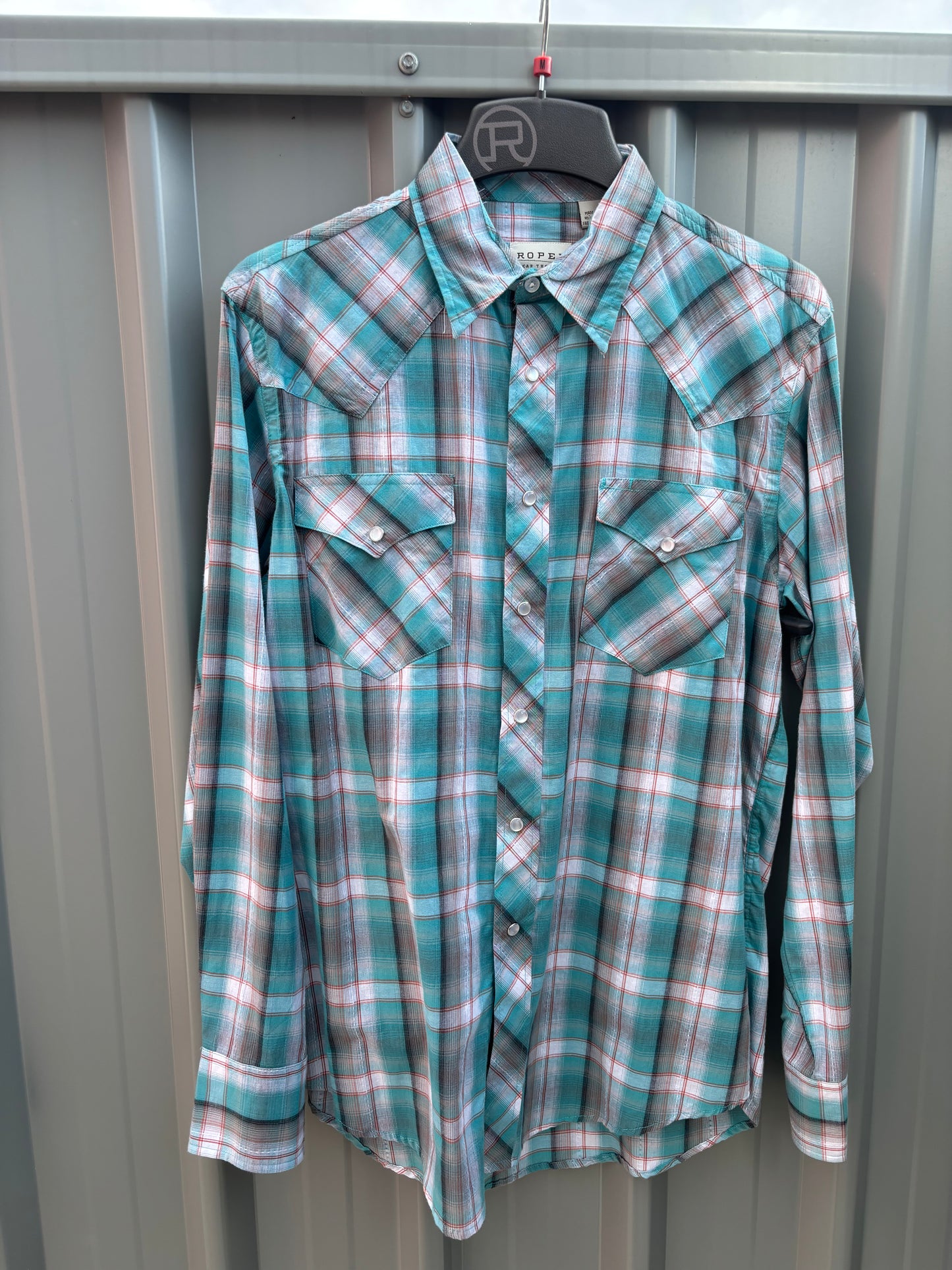 03-001-0062-4024 Roper Men's Plaid Blue & Grey LS Shirt