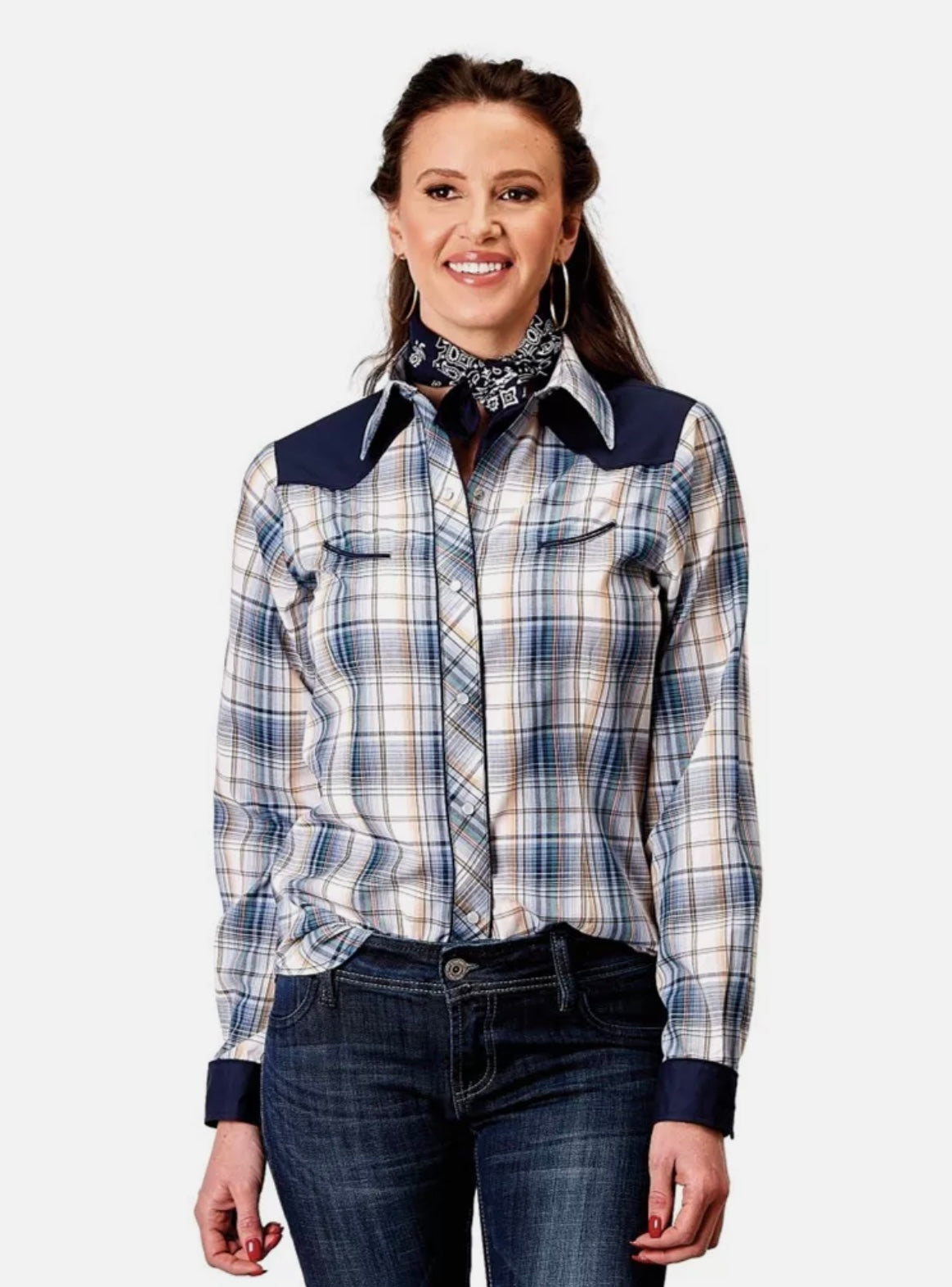 01-050-0087-3004 Roper Women's Karman Special Collection Plaid Blue