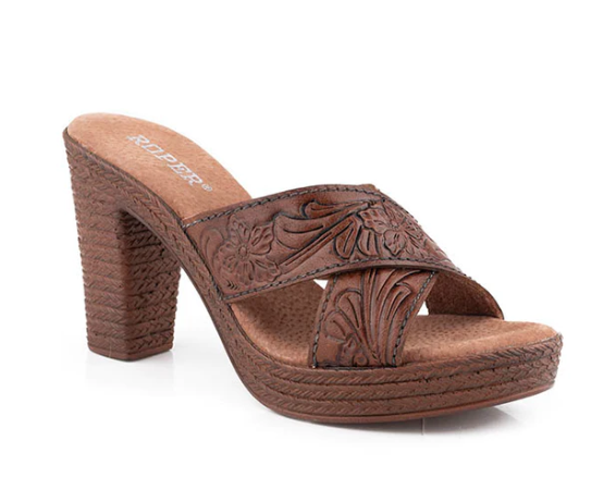 09-021-0946-3211 Roper Wms Mika Cross Strap Cognac Tooled Leather