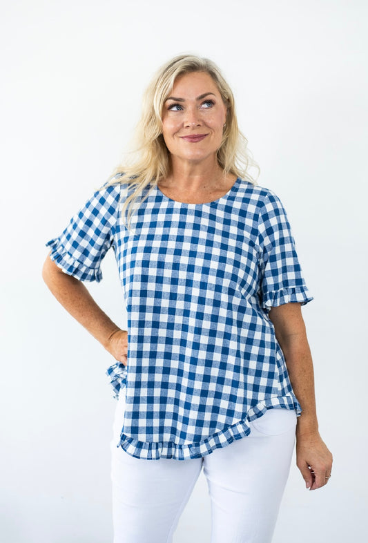 32851-2RDN Gingham Women's Top Blue