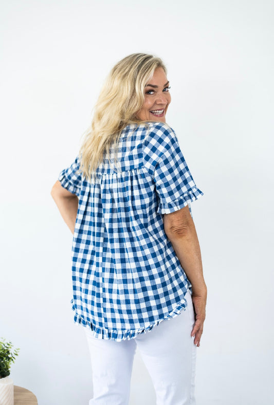 32851-2RDN Gingham Women's Top Blue