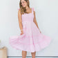 D8998-1-PK Gingham Women's Tier Dress With Lace Trim Pink