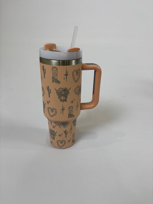28661 Tumbler Hot Double Wall 40oz H2.0 Stainless Steel Cow Head Pink
