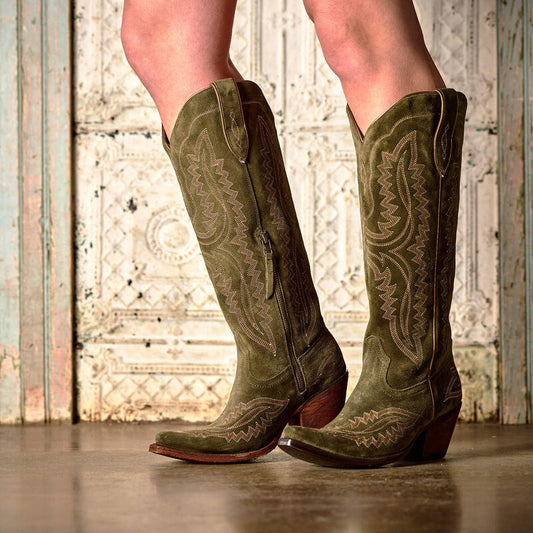 10074323 Ariat Women's Casanova X Toe Western Boot Olive Suede