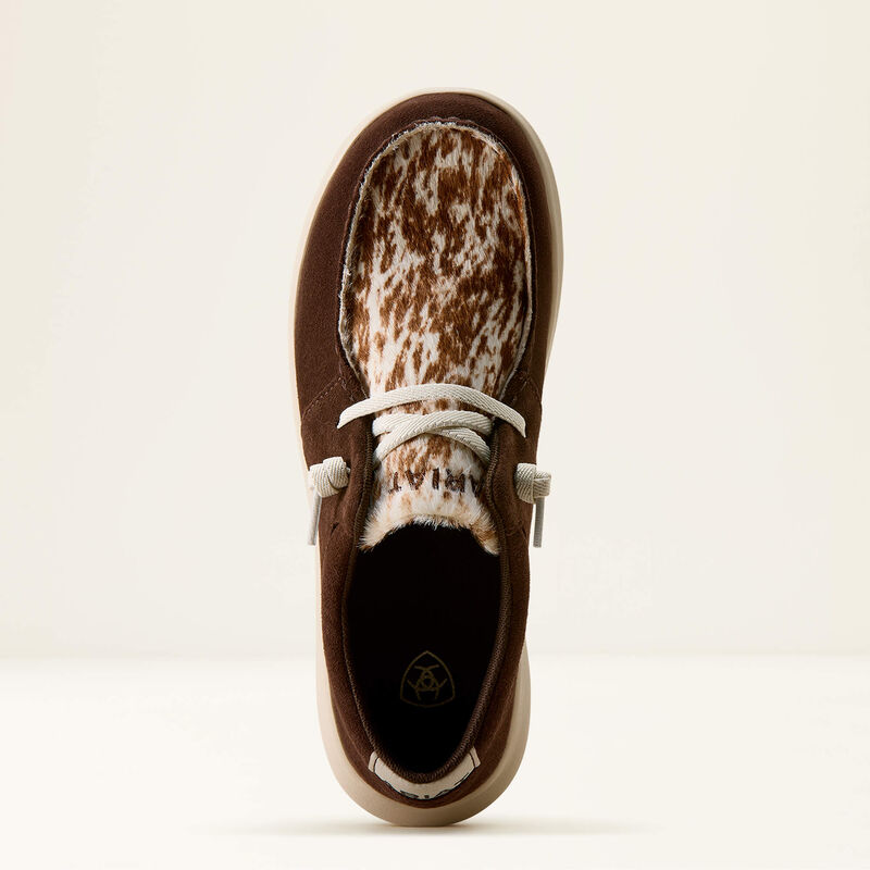 10080390 Ariat Women's Hilo Coffee Bean Suede/Speckled Cow Print