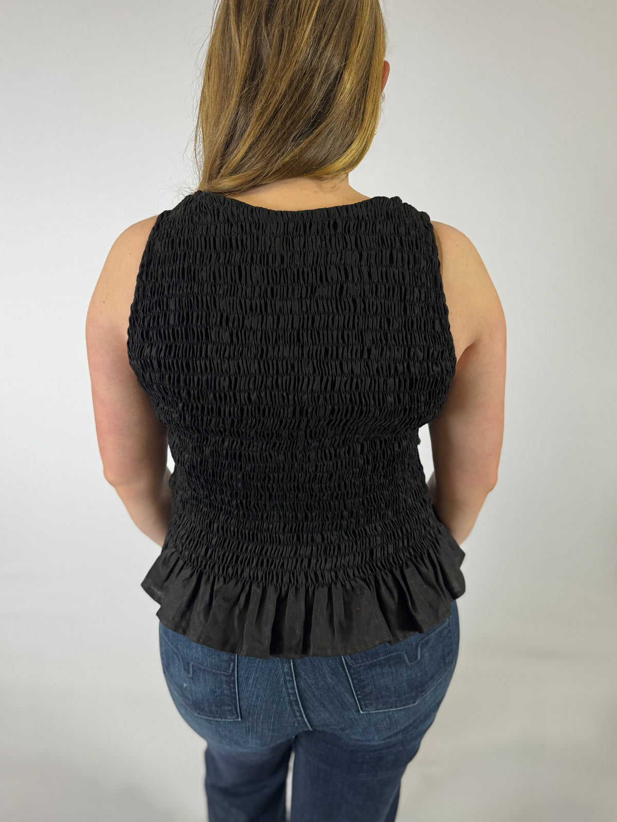 LJC5406 LJC Alma Linen Shirred Top - Black