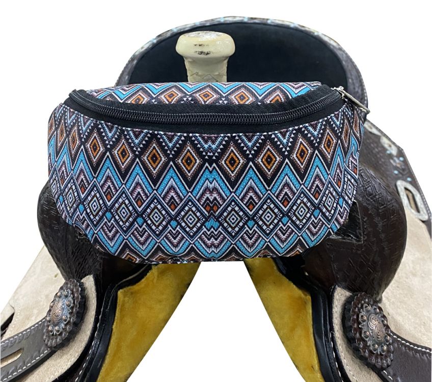 177912 Showman Blue Aztec Print Insulated Nylon Saddle Pouch