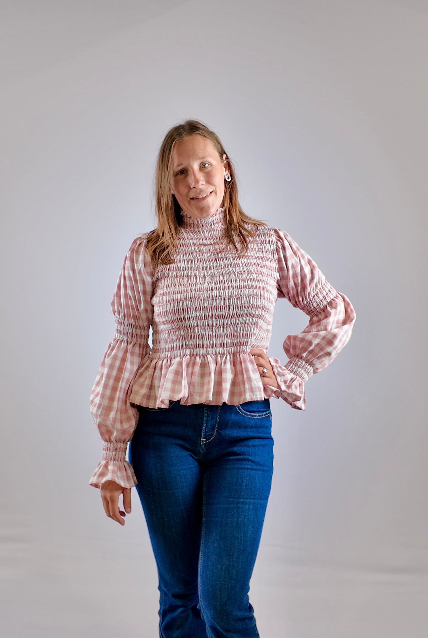 LJC9722  LJC Violet Cotton Shirt - Blush Gingham
