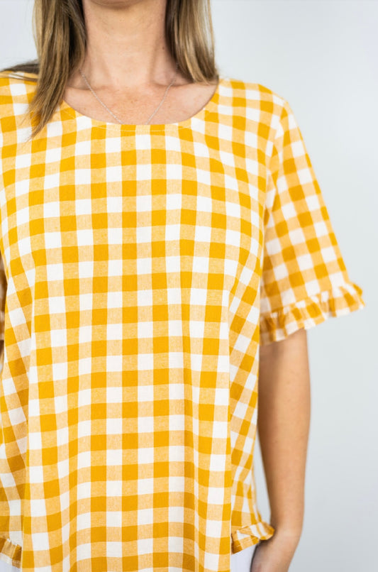 32851-2RTG Gingham Women's Top Mustard