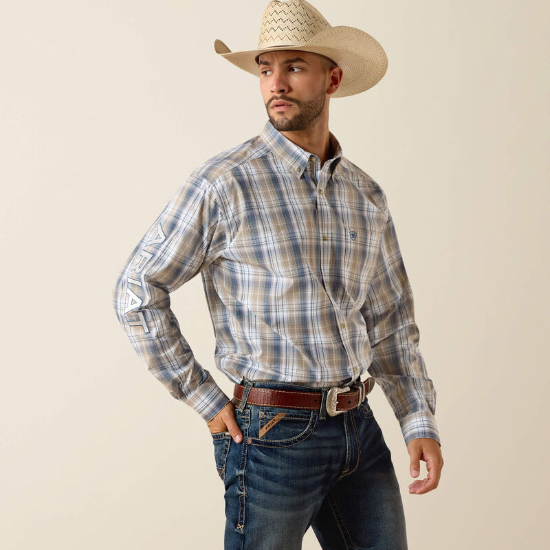 10071719 Ariat Men’s Pro Series Team Pierre a classic fit LS Shirt Khaki/ White