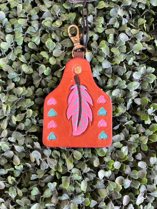 LC-ADKRX115 USA Feather Hand Painted Leather Keychain