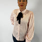 VT81416-A Polka Dot Collared Tie Neck Button Blouse - Blush & Black