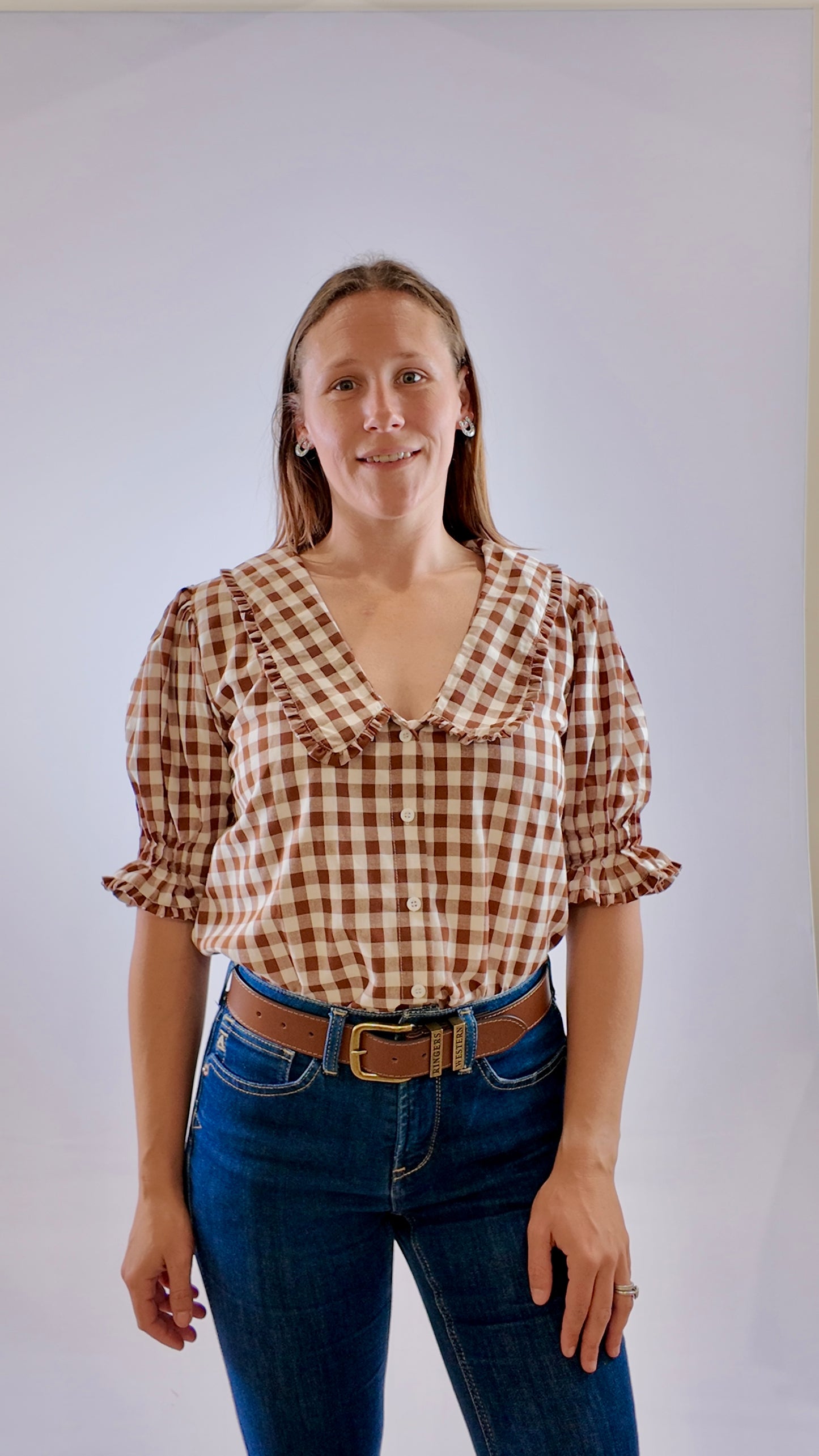 LJC3199  LJC Rosie Cotton Shirt - Choc Gingham