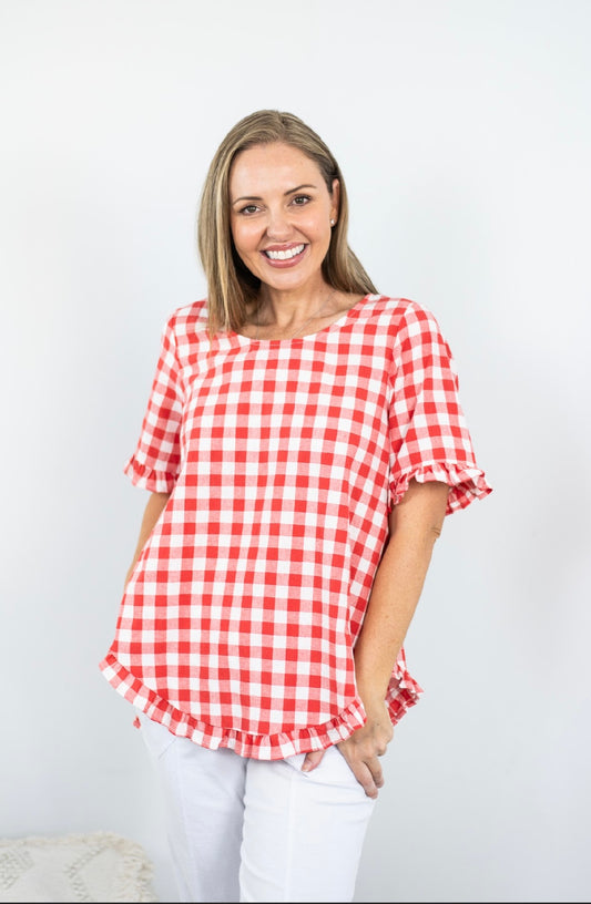 32851-2RME Gingham Women's Top Red