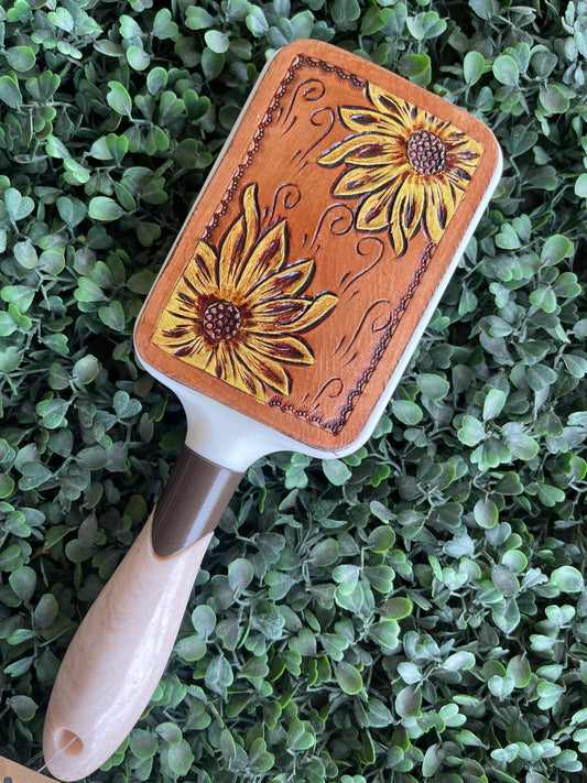 AE22228 Carved Leather back Brush Sunflower