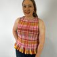 LJC5418 LJC Alma Cotton Shirred Top - Pink Plaid