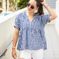 T1683A Women's Navy & White Gingham Top