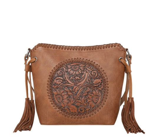 MW1218-8360 Montana West Tooled Collection Saddle Bag - Tl Tan