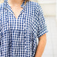 T1683A Women's Navy & White Gingham Top