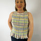 LJC5412 LJC Alma Cotton Shirred Top - Blue Plaid