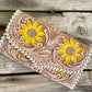 AE4298 Leather Carved Sunflower Purse