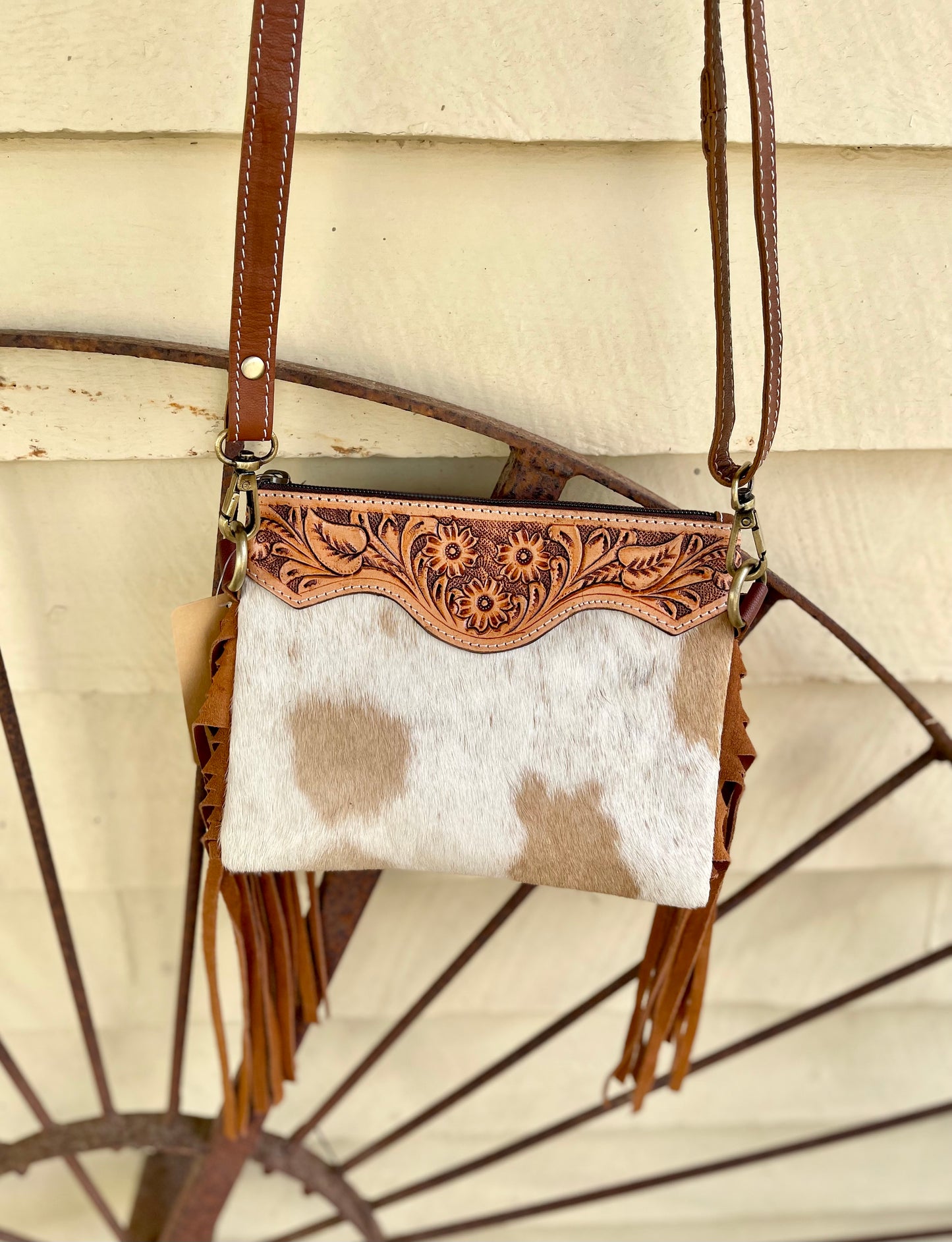 AE2283 Cece Leather Cow Hide Tassel Crossbody