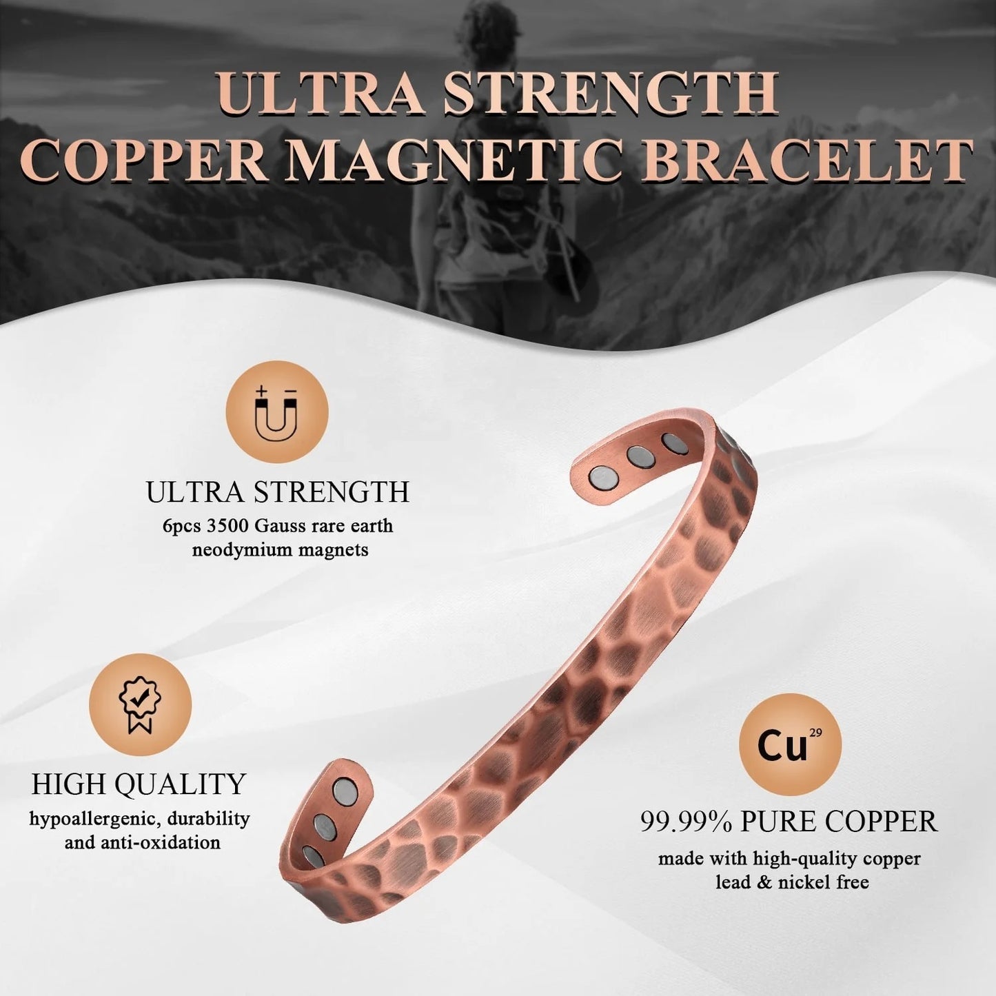 CBG079AC-6ALL-160 Copper Bracelet Press Gunmetal