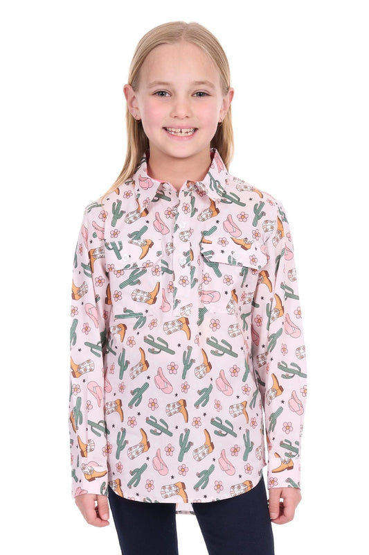 H6W7101170  Hard Slog Girl's Cleo 1/2 PLKT LS Shirt Pink